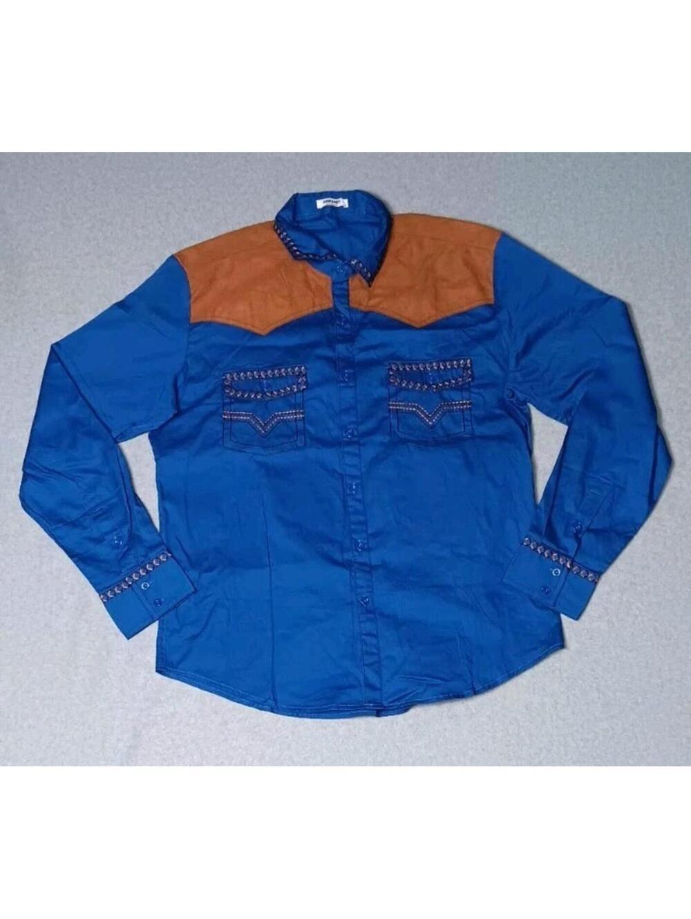 Coofandy Long Sleeve Button Up Shirt Mens Size Large Blue And Brown Western...